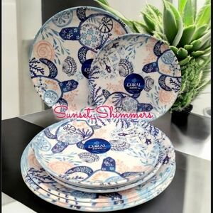 8pc Coastal Sea Turtle Coral Reef Melamine Dinner & Salad App Dessert Plate Set